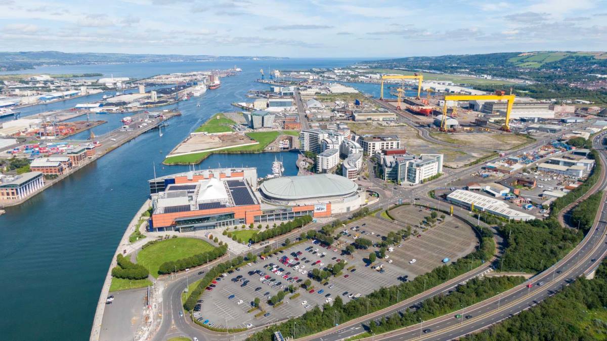 aerial view of Belfast port in Northern Ireland