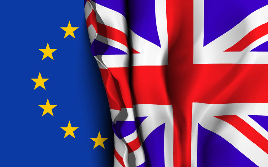 EU flag behind UK flag