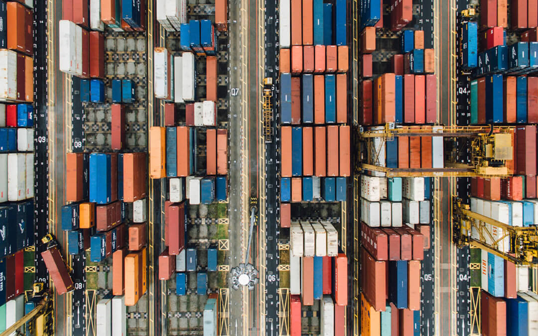 Birdseye view of shipping containers