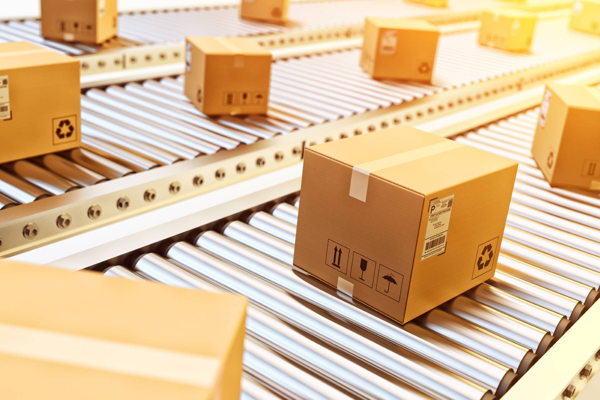 shipping boxes on conveyor belt